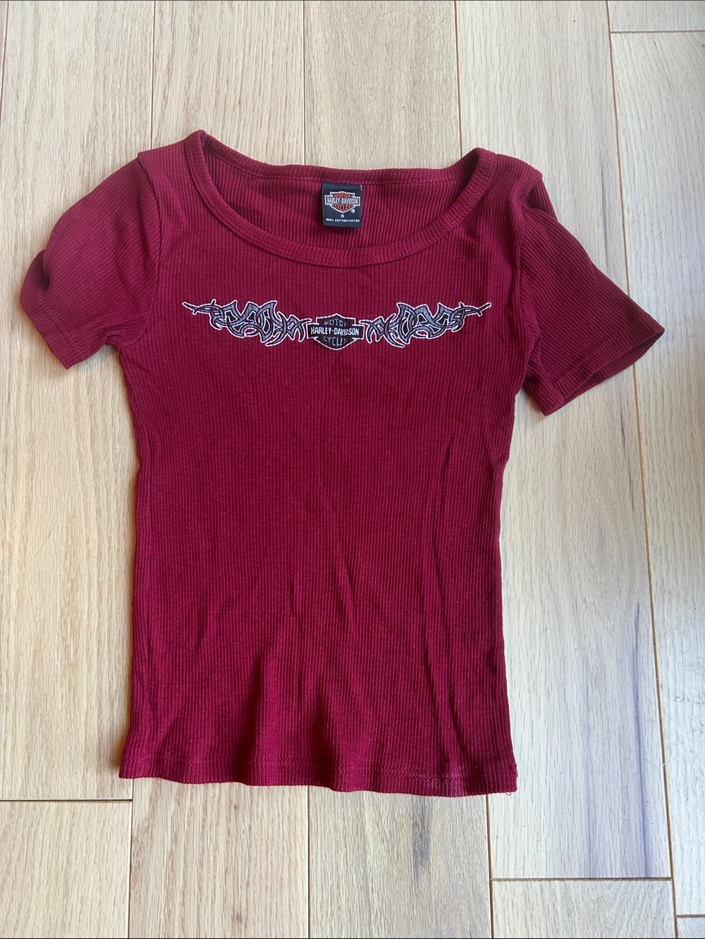 Harley-Davidson Women's Short Sleeve Tee in Burgundy with Embroidered Logo